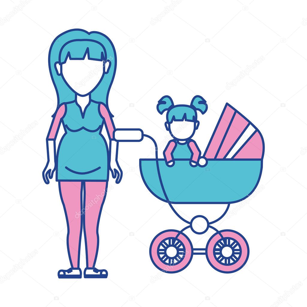 woman pregnant and her baby girl, vector illustration design