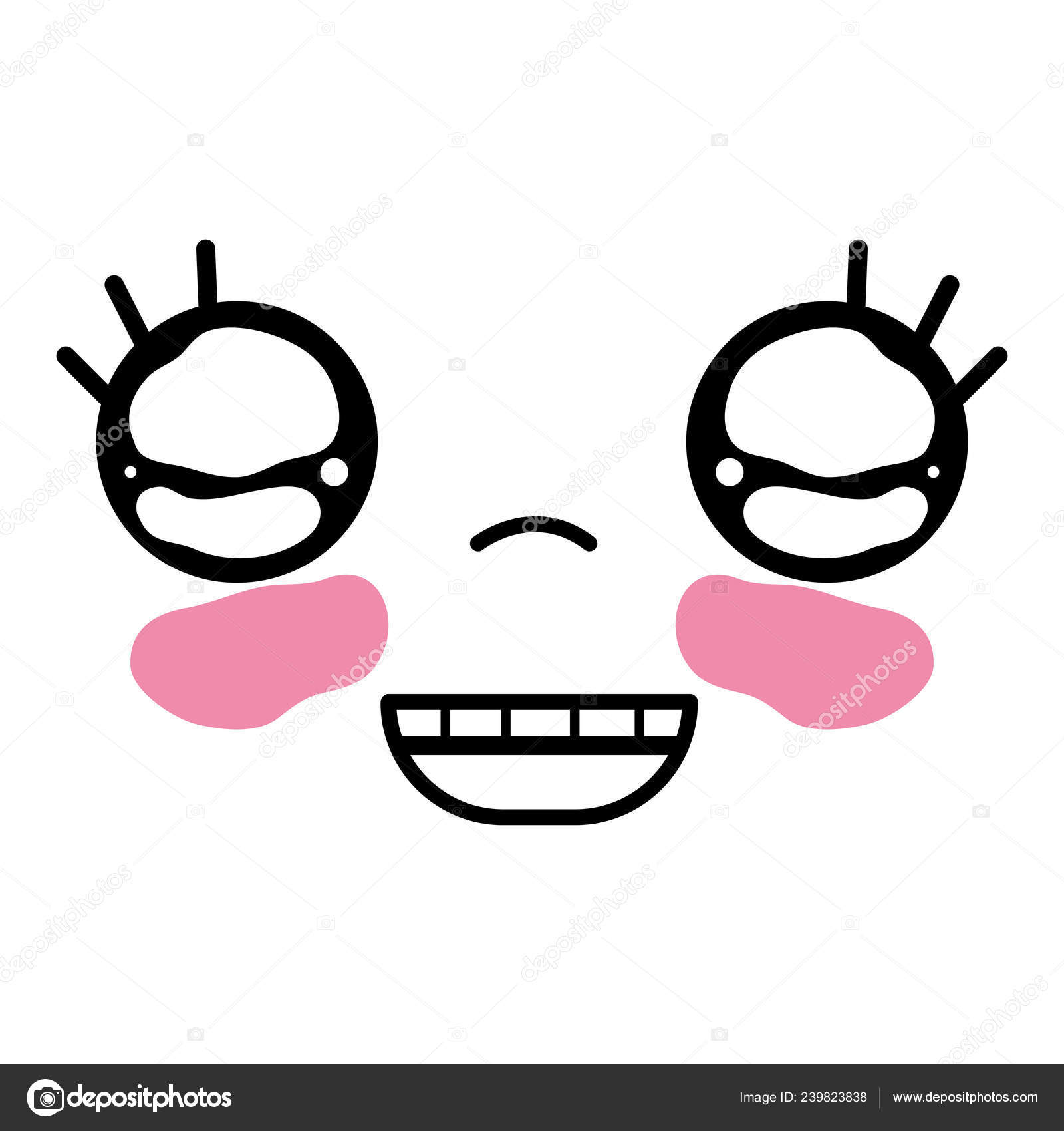 Kawaii Expressão Rosto Feliz Bonito Royalty Free SVG, Cliparts