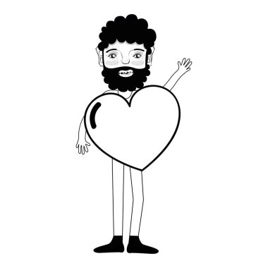 adam sakal ve göğsünden kalp kontur, illüstrasyon vektör