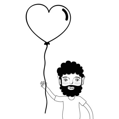 sakal ve kalp balon elinde vektör çizim ile kontur adam