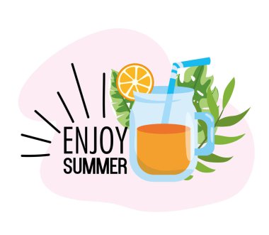 portakal suyu ile tropikal bitkiler vektör çizim bırakır.