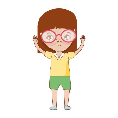 Ellerini havaya kaldır ve gözlük, vektör çizim ile güzel kız