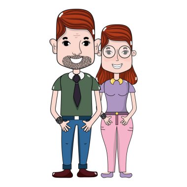 saç modeli ve rahat kıyafetler, vektör çizim ile güzel çift