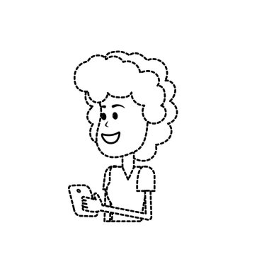 noktalı şekil güzellik kadın saç modeli ve el vektör illustrtaion smartphone ile