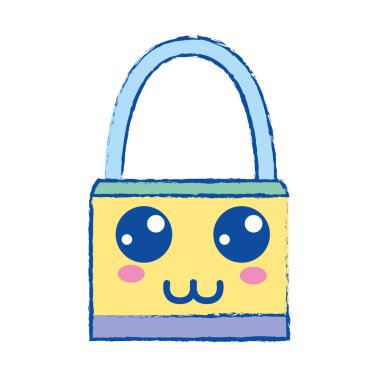 Kawaii şirin mutlu asma kilit güvenlik vektör çizim