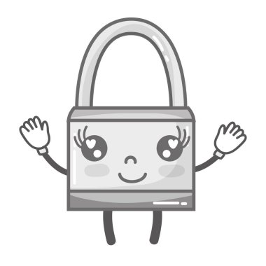 gri tonlamalı kawaii şirin mutlu asma kilit güvenlik vektör çizim