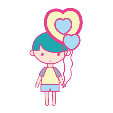 sevimli çocuk kalp balonlar ve saç tasarım vektör çizim ile