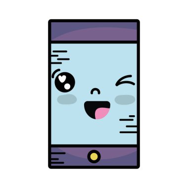 Kawaii şirin mutlu smartphone teknoloji vektör çizim