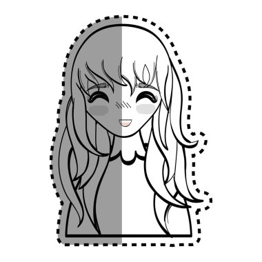 etiket anime mutlu sevimli kadın, vektör çizim tasarım