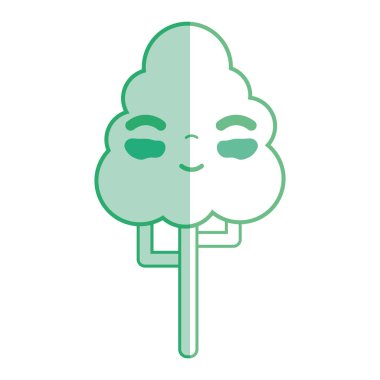 siluet kawaii şirin mutlu ağaç ekoloji vektör çizim