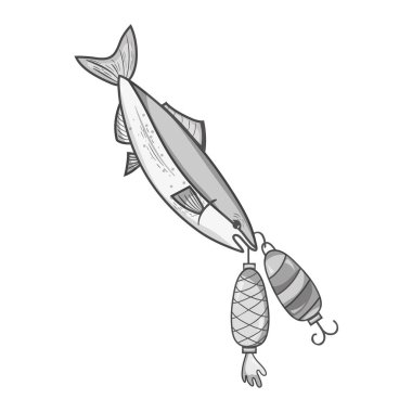 gri tonlamalı vektör çizim yakalamak için bitting spinner nesne balık