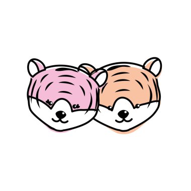 sevimli kaplan hayvan çift birlikte vektör çizim kafa