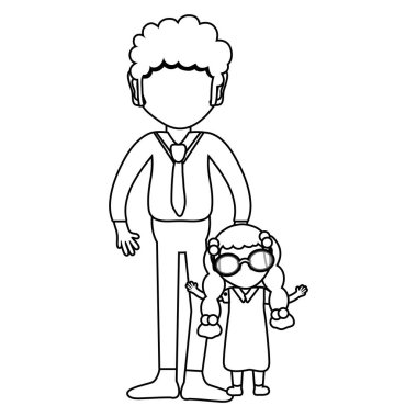Baba ve kızı beyaz arka plan, vektör çizim üzerinde