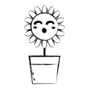 Şekil kawaii güzellik ve komik çiçek bitki vektör çizim