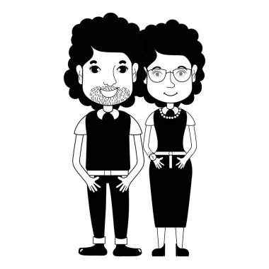 saç modeli ve rahat kıyafetler, vektör çizim ile kontur güzel çift