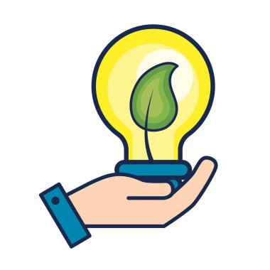 ampul vektör çizim içinde yaprak ile el
