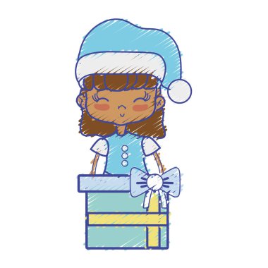 Kız Giysi ve Noel mevcut hediye vektör çizim