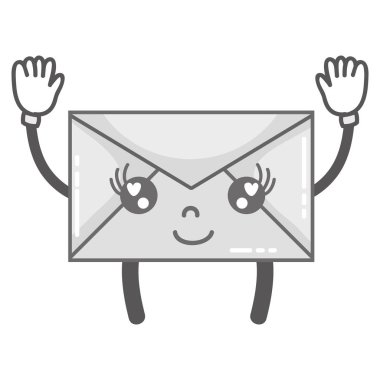 gri tonlamalı kawaii şirin mutlu e-posta iletisi vektör çizim