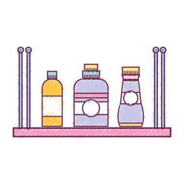 yumuşatıcı ve deterjan sıvı şişe vektör çizim ile raf