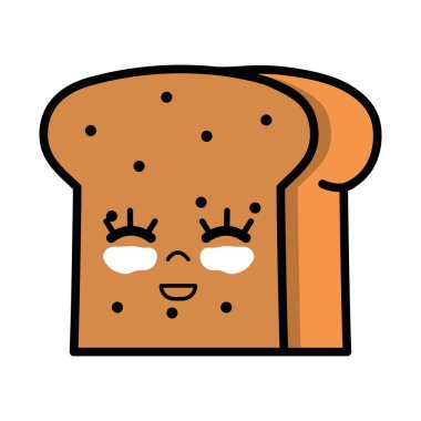 Kawaii şirin mutlu dilim ekmek yiyecek vektör çizim