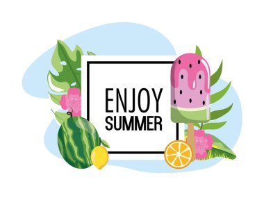 karpuz buz lolly ve yaprakları vektör çizim ile kare amblemi