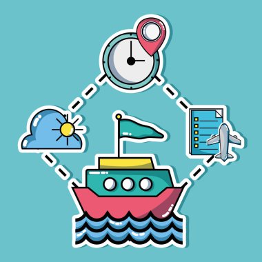 tatil seyahat ayarla ve hedef vektör çizim macera