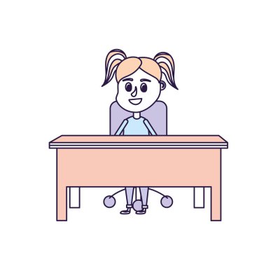 ahşap Resepsiyon vektör çizim içinde oturan kız öğrenci