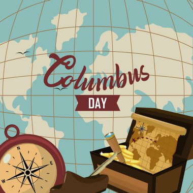 Mutlu columbus günü kartı öğeleri ve çizgi film ile vektör grafik illüstrasyon dsign