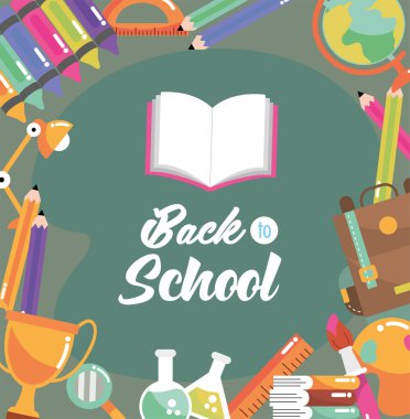 sırt çantası ve kalem renkleri ile eğitim kitap vektör çizim malzemeleri