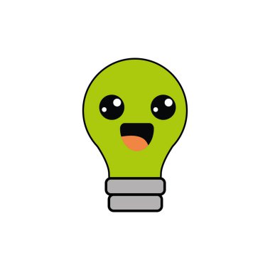 Kawaii şirin mutlu ampul simgesi, vektör çizim tasarım