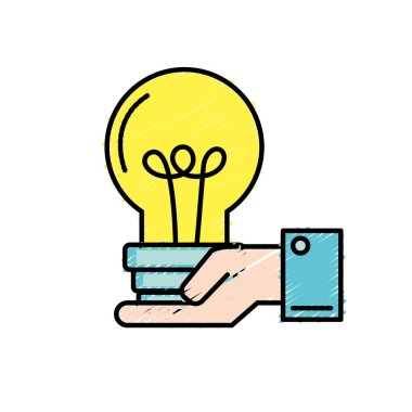 palm el vektör çizim ampul fikir ile işadamı