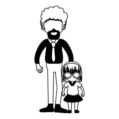 Baba ve kızı beyaz arka plan, vektör çizim üzerinde