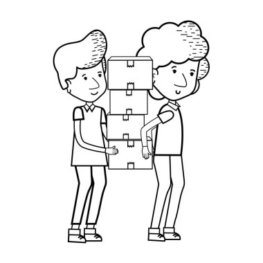 siluet teslim erkekler paket kutusu dağıtım, vektör çizim ile