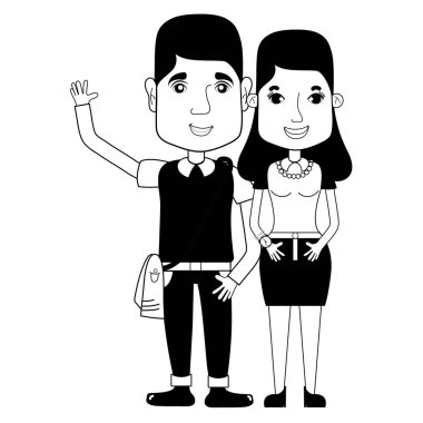 saç modeli ve rahat kıyafetler, vektör çizim ile kontur güzel çift