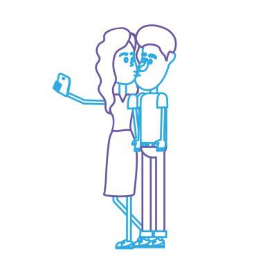 vektör çizim satırı çift öpüşme ve alma selfie ile smartphone