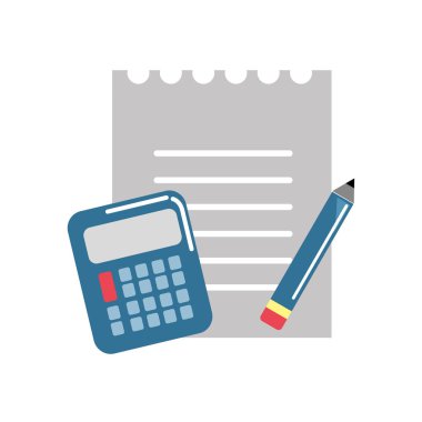 Kağıt defter kalem ve hesaplama araçları, vektör çizim ile