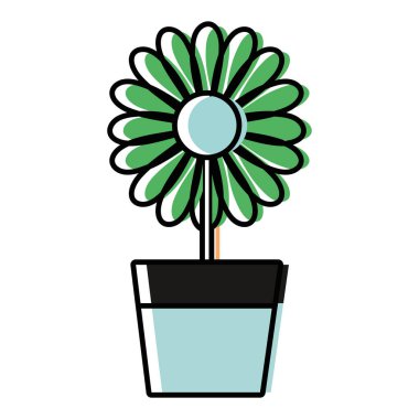 Ayçiçeği yaprakları içinde saksı vektör çizim ile