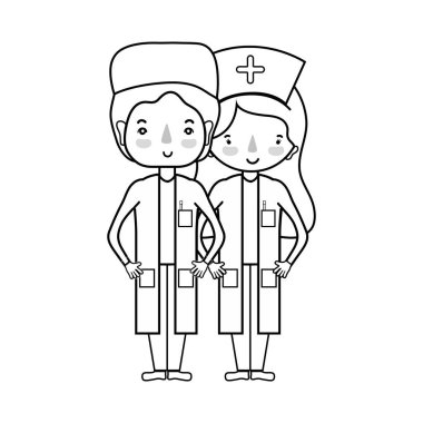 Doktor ve hemşire insanlar vektör çizim yardımcı olmak için sıraya