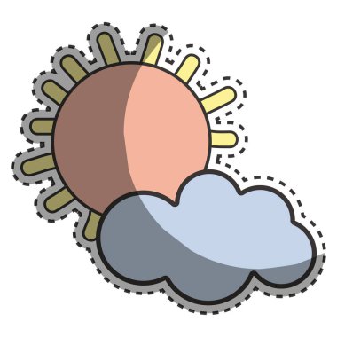 Güneş ve bulut çizgi film karakteri, vektör çizim tasarım