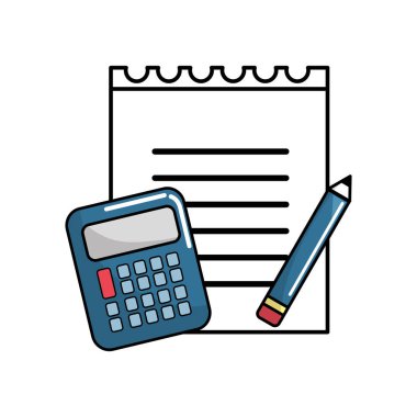 Kağıt defter kalem ve hesaplama araçları, vektör çizim ile