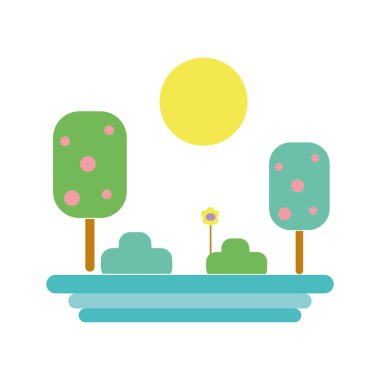 ağaçlar güneş ve çiçek bitki vektör çizim ile