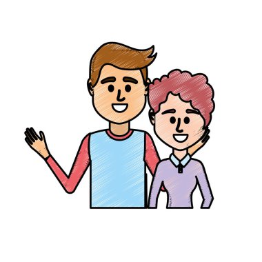 Çift birlikte rahat kıyafetler vektör çizim tasarım