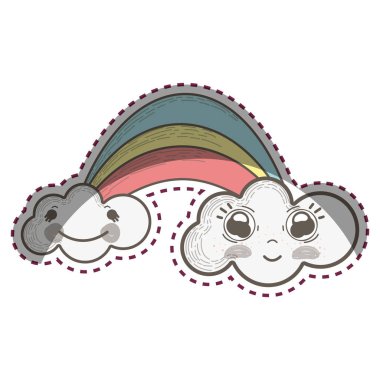 Kawaii rainbow mutlu bulutlar karikatürler, vektör çizim ile