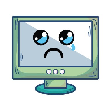 Kawaii şirin ağlayan bilgisayar teknoloji vektör çizim