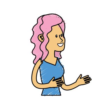 saç modeli ve şık bluz, mutlu güzel kadınla illüstrasyon vektör