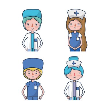 profesyonel doktorlar ve hemşireler vektör çizim ayarla