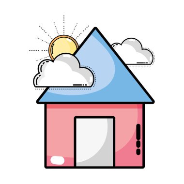 bulutlar ve güneş doğal hava vektör çizim ile ev