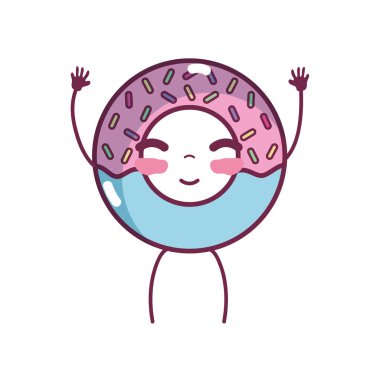 Kawaii şirin mutlu çörek tatlı vektör çizim