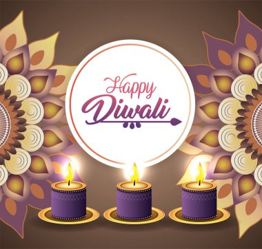 Diwali mandlas dekorasyon vektör çizim ile ekranın mumlar