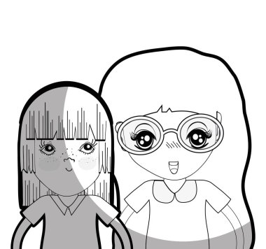 tatlı güzel kızlar saç modeli ve rahat kıyafet, vektör çizim ile satır